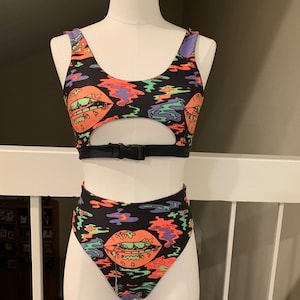 Trippy Drip Underboob Buckle Top & Bottoms Set/ Rave Outfit/ Festival Outfit/ Bathing Suit image 1