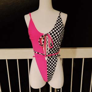 Half & Half Checker One Piece Bodysuit/ Rave Outfit/ Festival Outfit/ Bathing Suit/ More Colors Available