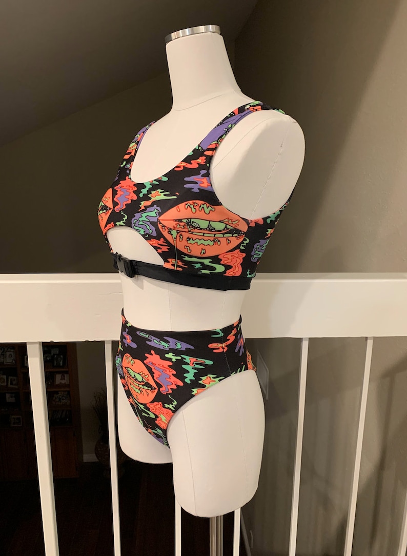 Trippy Drip Underboob Buckle Top & Bottoms Set/ Rave Outfit/ Festival Outfit/ Bathing Suit image 2