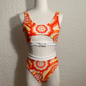 Orange Bloom Underboob Buckle Top & Bottoms Set
