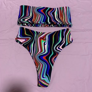 Psychedelic Stripes Set/ Rave Outfit/ Festival Outfit/ Bathing Suit
