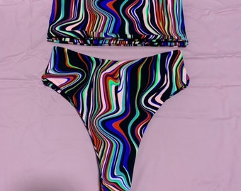 Psychedelic Stripes Set/ Rave Outfit/ Festival Outfit/ Bathing Suit