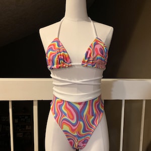 Rainbow Swirl Triangle Set/ Rave Outfit/ Festival Outfit/ Bathing Suit
