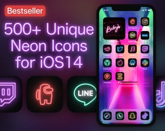 500+ iOS Underground Neon App Icon Covers for iPhone Home Screen | Icons Bundle with Nightclub Design for App Shortcuts