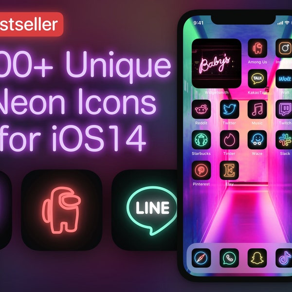 500+ iOS Underground Neon App Icon Covers for iPhone Home Screen | Icons Bundle with Nightclub Design for App Shortcuts