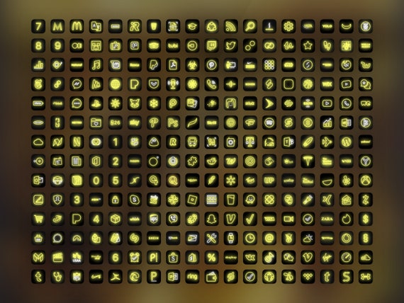 500 Ios 14 App Icon Pack Yellow Shining Neon Aesthetic For Etsy