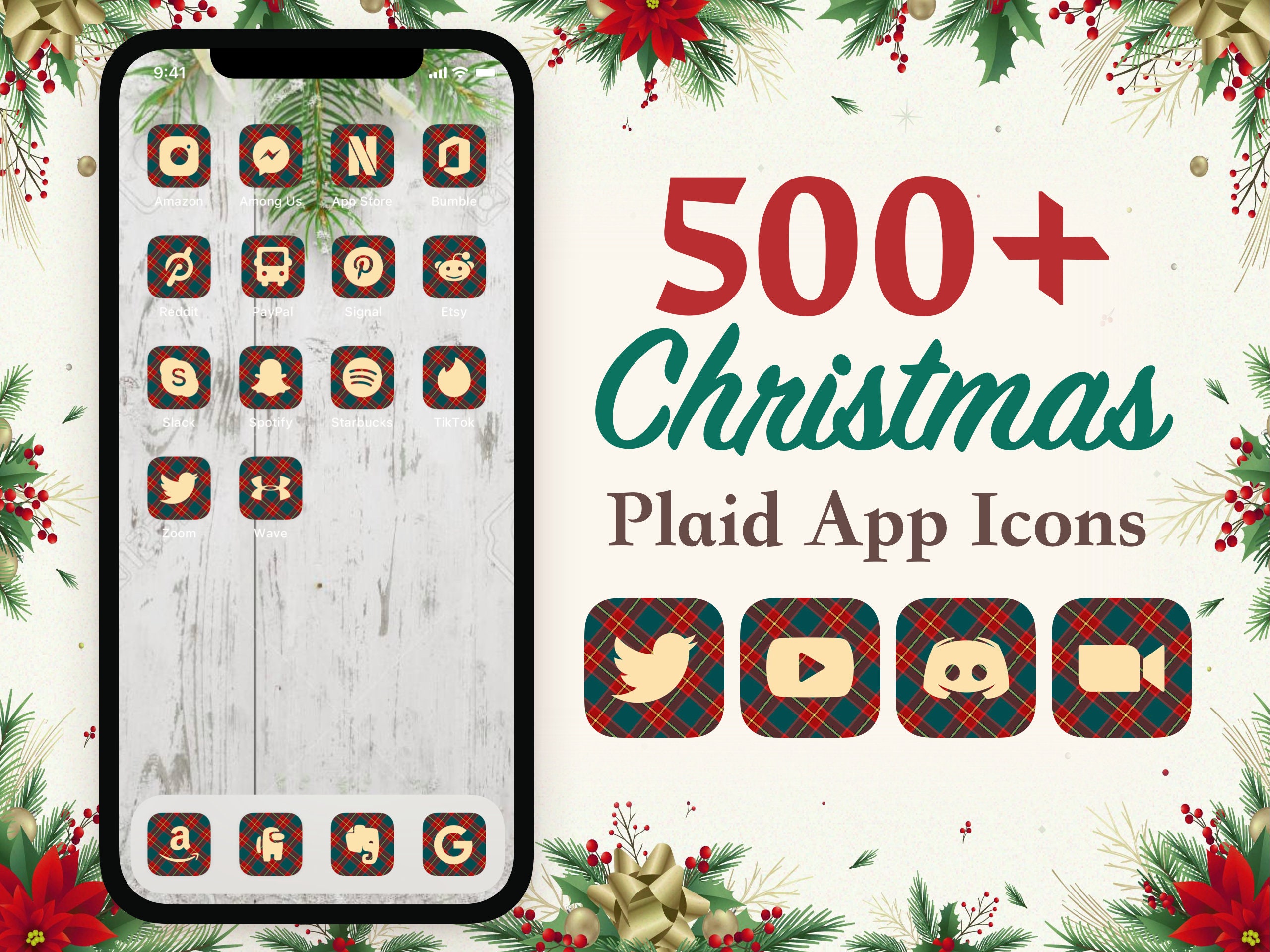 Christmas Plaid App Icons for Your iPhone Home Screen Xmas App