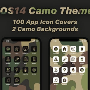 iOS Camo Aesthetic Theme | 100 Army Style App Icon Covers and 2 Camouflage Background