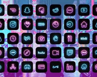 240 Nightclub Neon Icon Covers for iOS Home Screen | App Icon Bundle