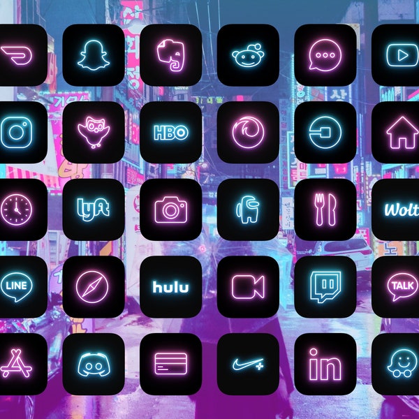 240 Nightclub Neon Icon Covers for iOS Home Screen | App Icon Bundle