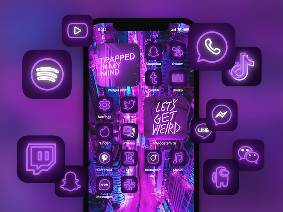 500 Purple Neon Ios 14 App Icon Pack Magenta Neon Aesthetic Etsy