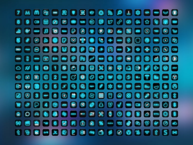 500 Blue Neon iOS 14 App Icon Pack Turquoise Aqua Neon Etsy
