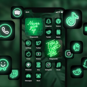 500 Green Neon Ios App Icons Pack Tropical Vibe Aesthetic Etsy