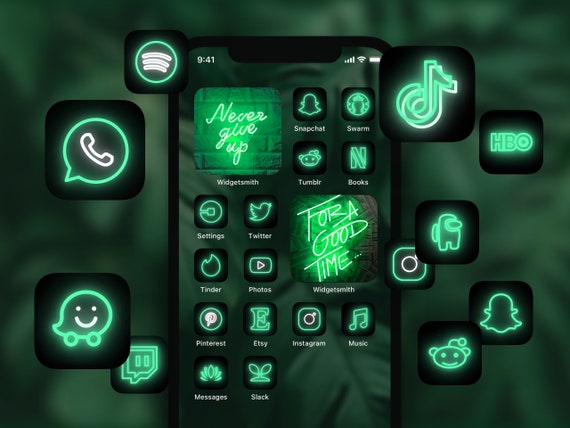 500 Green Neon Ios 14 App Icons Pack Tropical Vibe Etsy - roblox icon aesthetic mint green