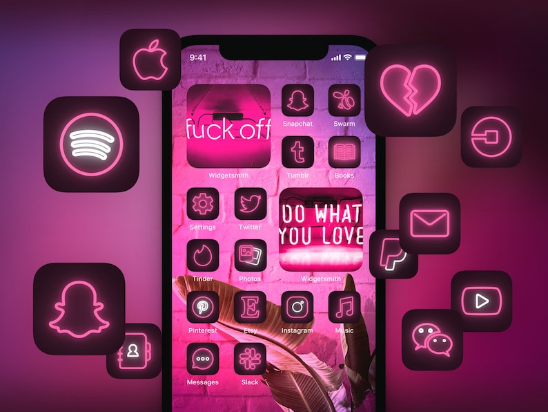 neon ios app icon pink pack aesthetic iphone etsy screen