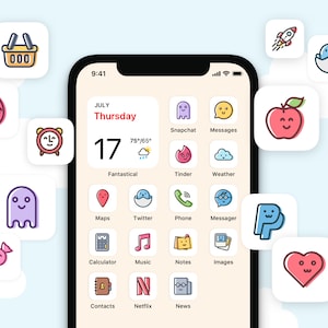 iOS App Icon Covers Pack with Kawaii Aesthetic | Doodle & Cartoon Icon shortcuts for amazing iPhone home screen