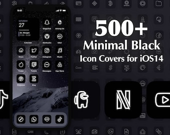 500+ Minimal Black App Icon Covers for iOS Home Screen | Shortcuts, Themes, iPhone Aesthetic Icons Bundle
