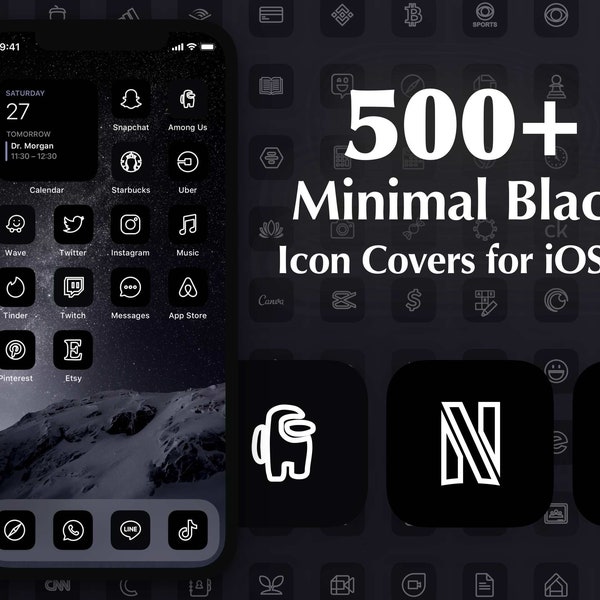 500+ Minimal Black App Icon Covers for iOS Home Screen | Shortcuts, Themes, iPhone Aesthetic Icons Bundle