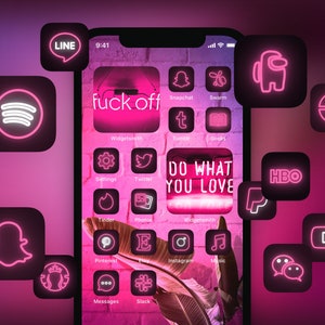 500+ Pink Neon iOS App Icon Pack | Shining Aesthetic Covers for iPhone or iPad Home Screen | Shortcuts, Minimal Themes Bundle, Widget Smith