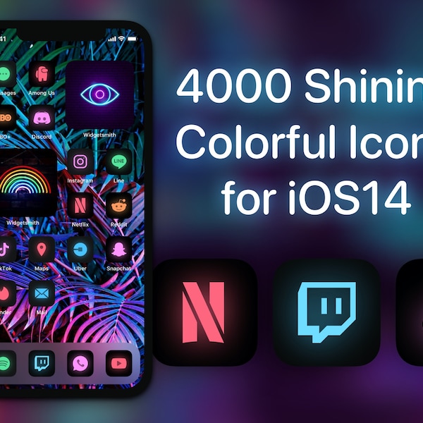 Rainbow App Icon Covers for iOS Home Screen | Pride Neon Aesthetic Bundle of 4000+ Icons for iPhone or iPad