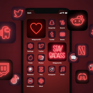 500+ Red Neon iOS App Icons | Christmas Aesthetic for iPhone Home Screen | High Quality iOS Themes Bundle, Shortcuts Covers