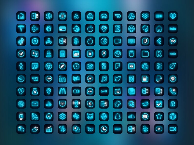 120 Blue Neon iOS 14 App Icon Pack Turquoise Aqua Neon Etsy