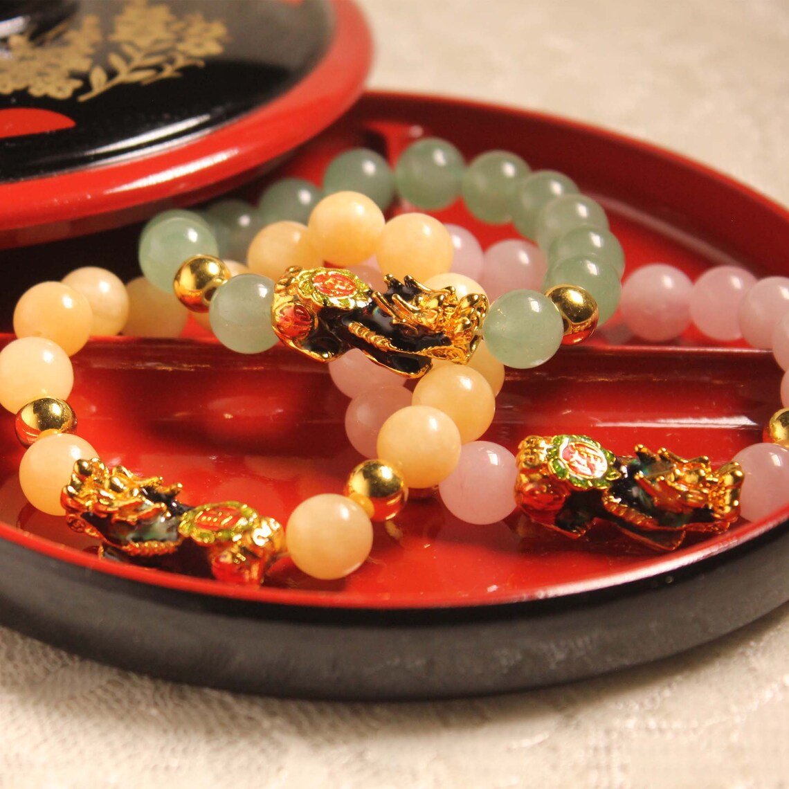 Lucky Pixiu Amethyst Rose Quartz Charm Bracelet Natural Stone Etsy