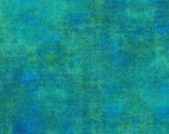 May include: A textured fabric with a blue and green color scheme. The fabric has a mottled appearance, with shades of teal, turquoise, and forest green.