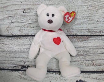 TY Beanie Baby Valentino White Bear Red Heart 1993 NWT