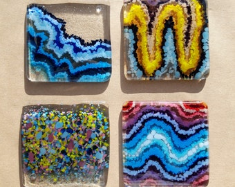 Handcrafted Fused Glass Rainbow Mix and Match Coaster Set