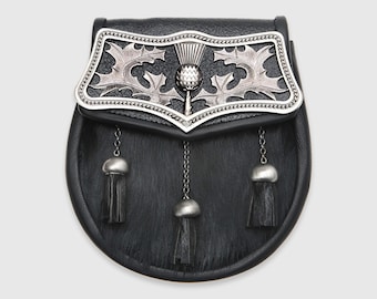 Semi-dress sporran – Black Pelt con piatto di cardo antico
