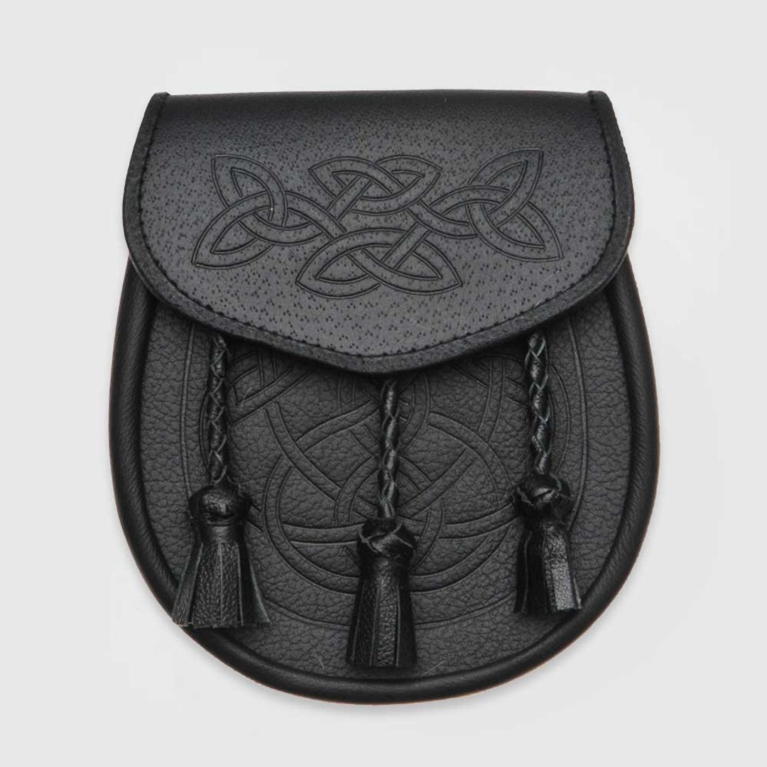 Black or Brown Grained Leather Sporran Celtic Cantel And Chain Belt main image 0