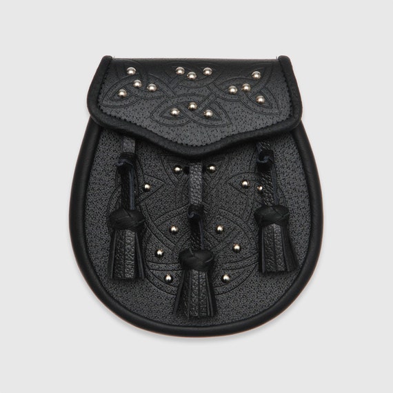 Handmade Black Leather Knot Studded Day Sporran
