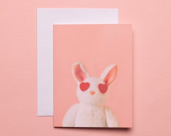 Valentine's Day Card, Bunny Heart Eyes, Galentine's Day Card, Love Greeting Card For Her, Bunny Rabbit Valentine's Day Card