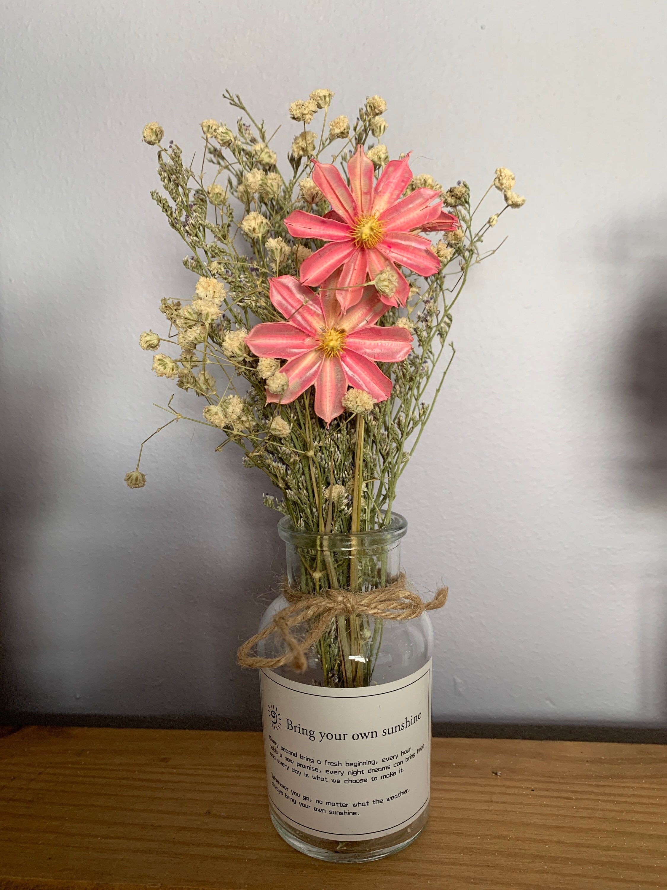 Pink dried flower arrangement with vase and gift box gift for Etsy