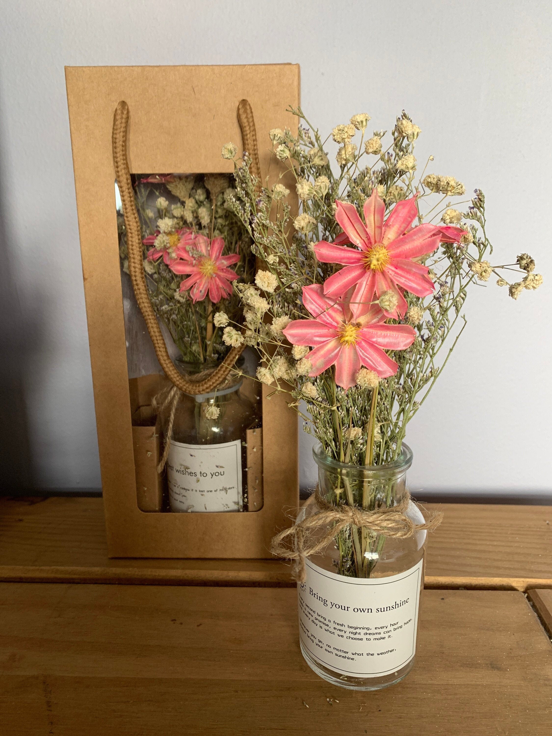 Pink dried flower arrangement with vase and gift box gift for Etsy