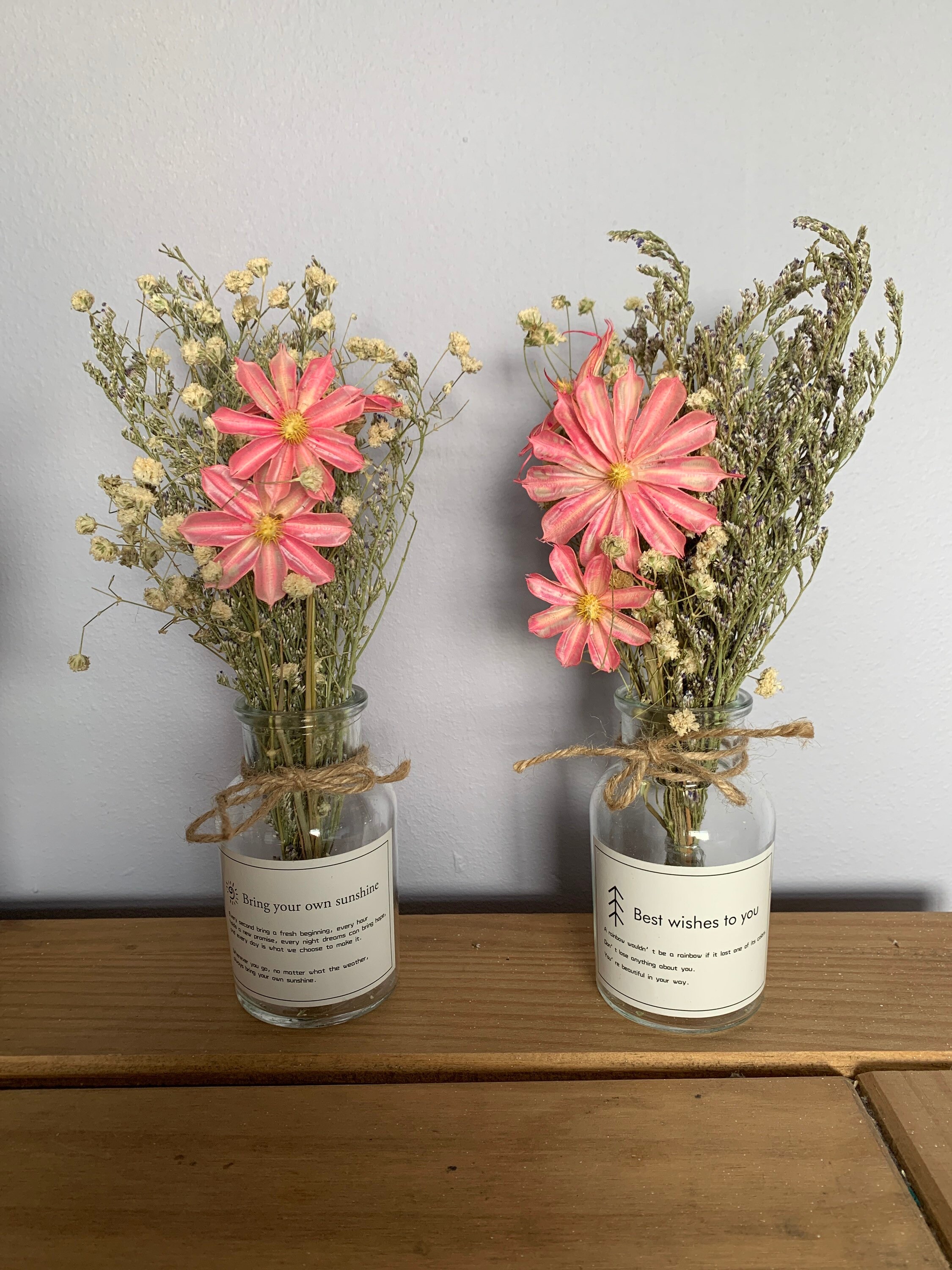 Pink dried flower arrangement with vase and gift box gift for Etsy