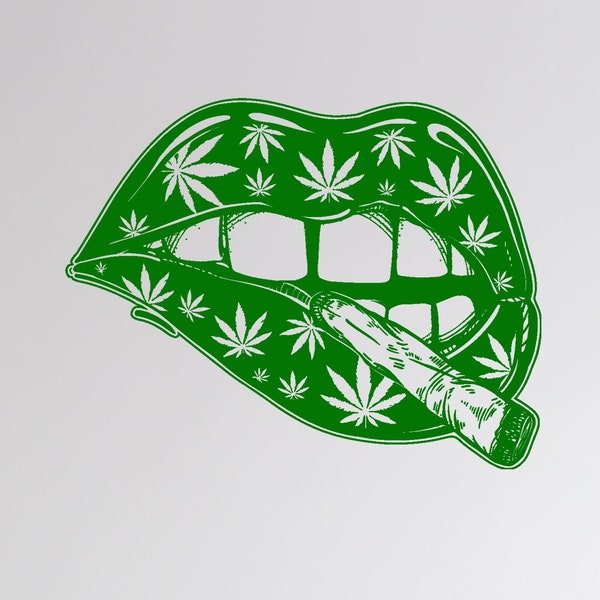 Wall Decals Decor Vinyl Heart Drugs Smoke Grass Cannabis Weed Marijuana Leaf Plant Drug 420 Psychoactive Medical Cigarette Lips Teeth