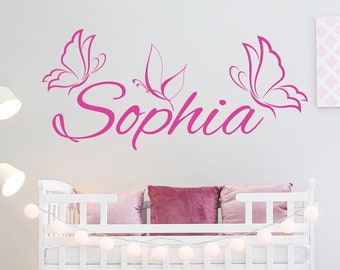 Personalized Custom Name Wall Decals for Baby Nursery Room Vinyl Stickers Butterfly Room Wall Decorations Baby Girl Name Decal