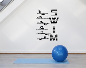 Swimming Vinyl Wall Decal: Sport Emblem for Kids Room