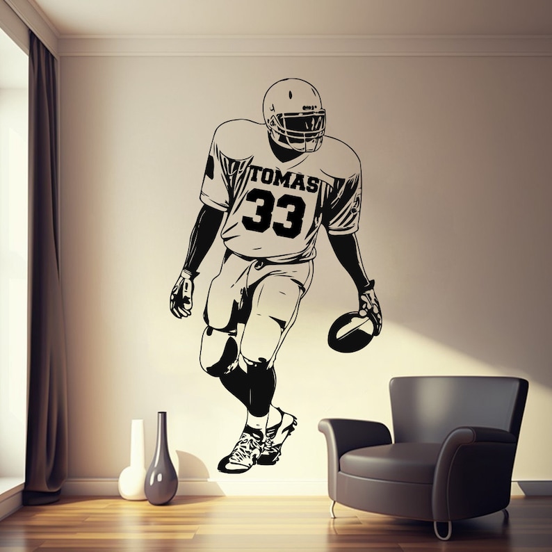 Customizable Football Player Wall Decal Personalize With Name & Numbers