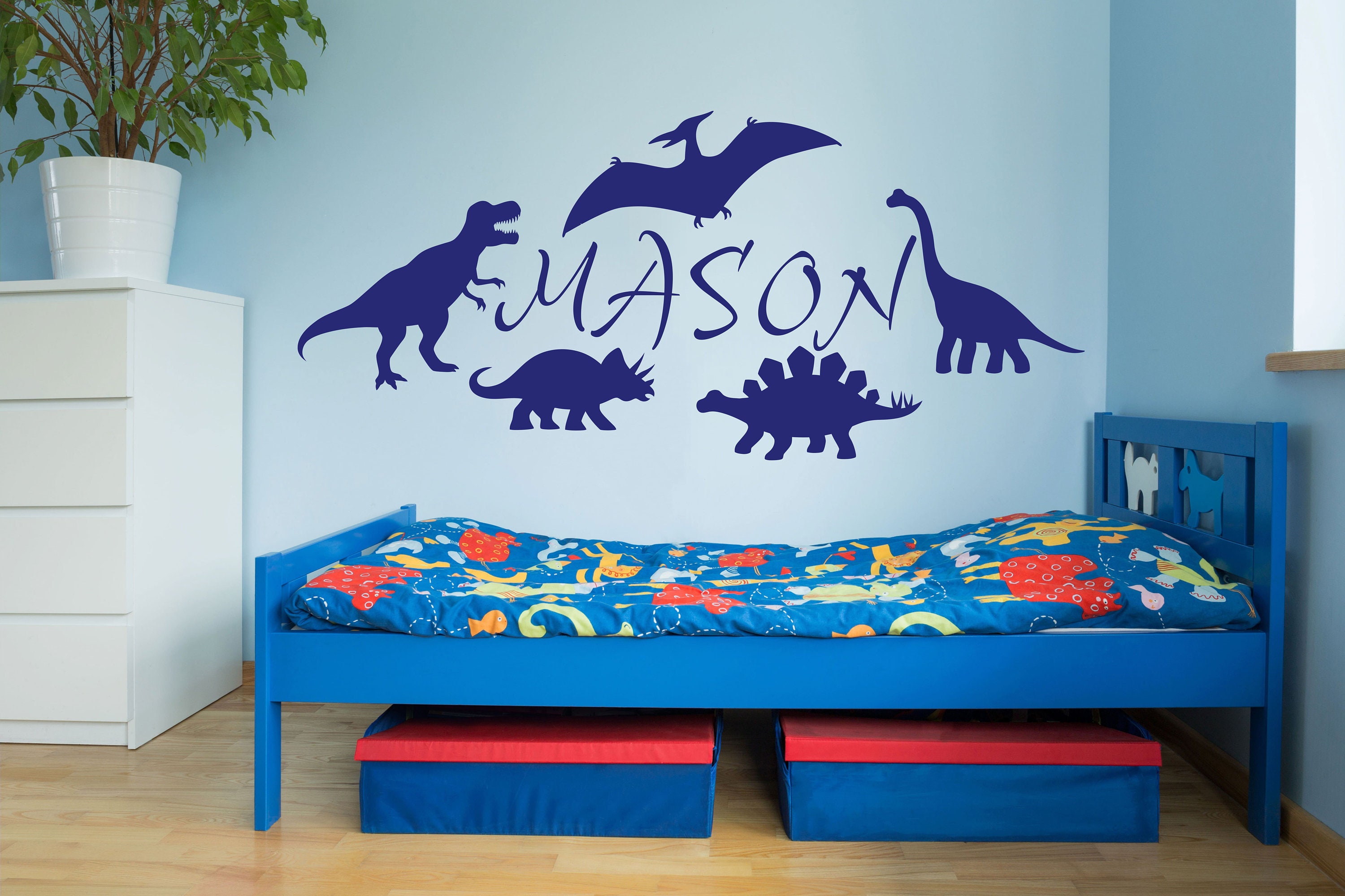 Dinosaur Name Wall Decals Personalized Name Vinyl Wall Stickers for