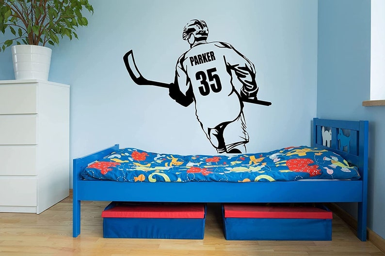 Custom Hockey Player Wall Decal Personalize With Name & Number XL Size