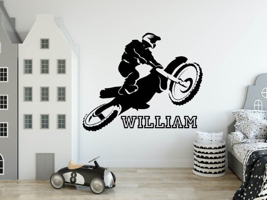 Custom Motocross Bike Name Wall Decals Personalized Boys Etsy