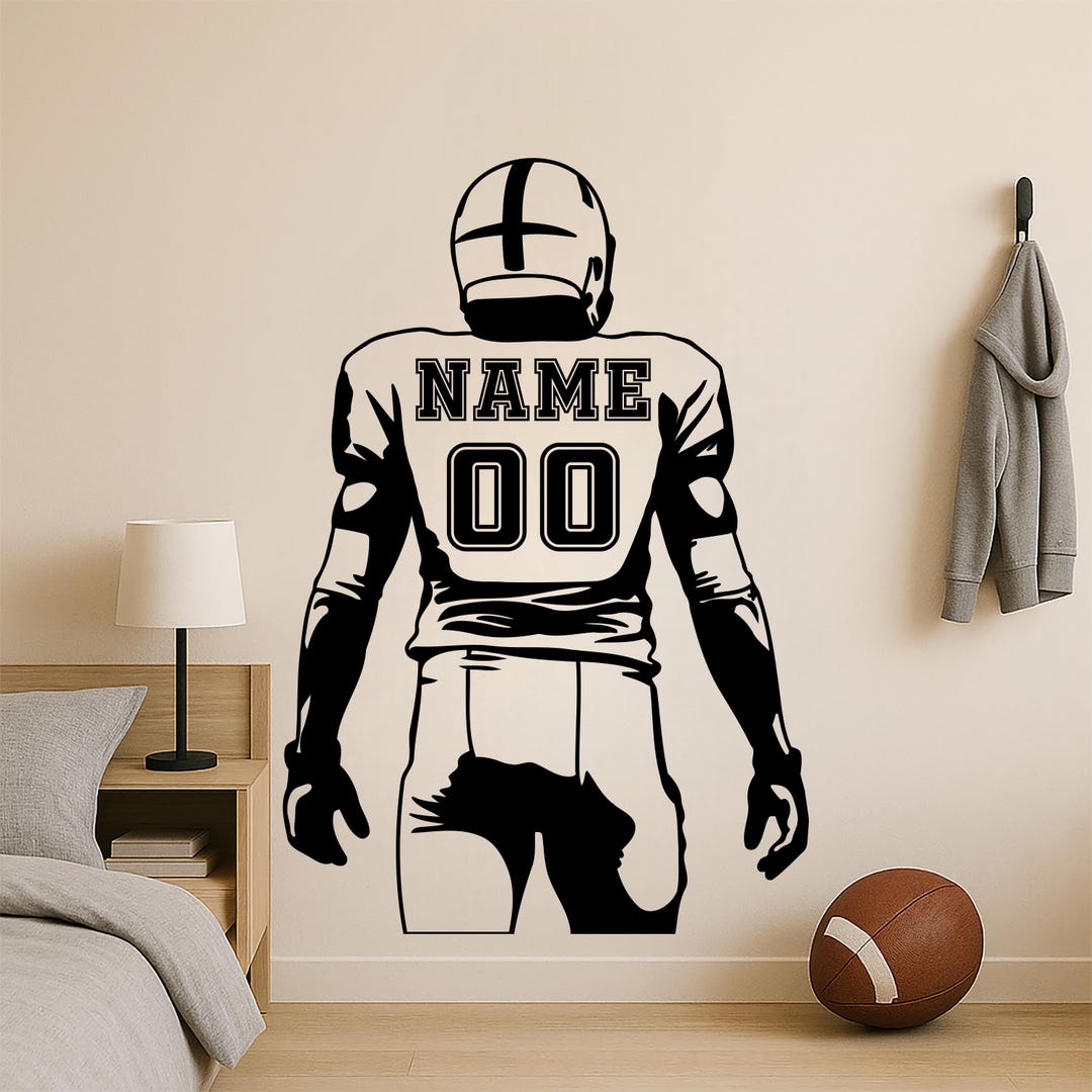 Custom Football Player Vinyl Wall Decal – Personalized Jersey Name ...
