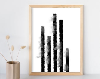 Black and white brush strokes printable wall art, abstract wall decor, minimalist art poster, geometric art prints