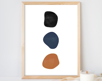 Minimalist terracotta and navy blue printable wall art, organic shapes art print, geometric rust and blue art poster, burnt orange art