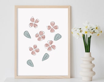 Minimalist blush pink and sage green flower art print, botanical wall art, botany prints, floral printable, watercolor flower painting