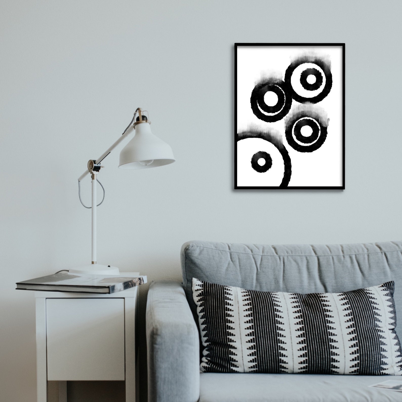 Black and white circle printable wall art abstract wall | Etsy