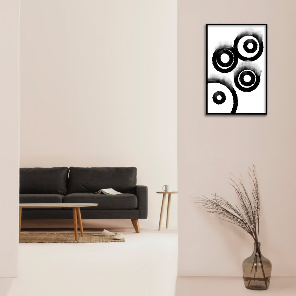Black and white circle printable wall art abstract wall | Etsy
